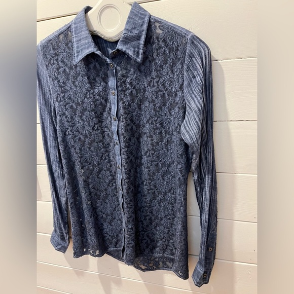 Lace & Chambray Button-Up Shirt – WILLIAM RAST Size M - Picture 6 of 9